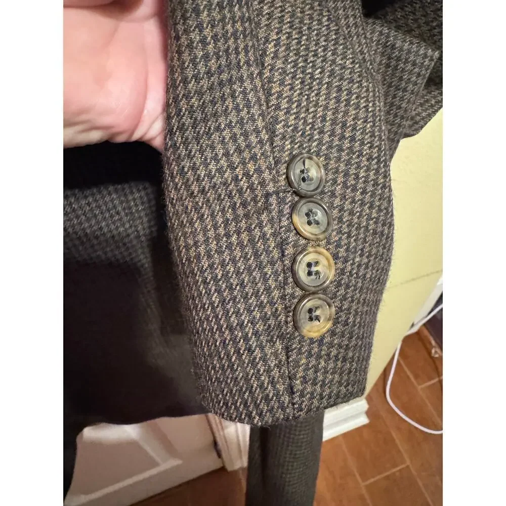 Oscar De La Renta Men's 100% Wool Blazer Sports Coat Brown Houndstooth Sz 46R